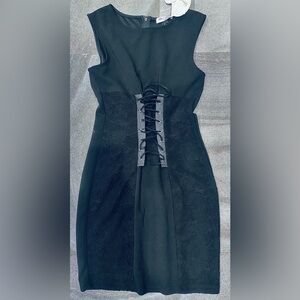 90’s Y2K Speechless Black Corset Front Tie Mini Dress with Floral Lace Detail